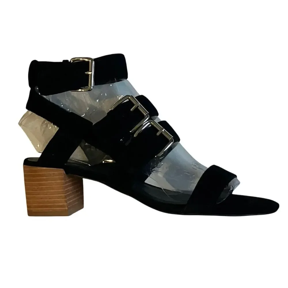 New Rebecca Minkoff Ilana Buckle Strap Black Suede Sandal Size 8.5